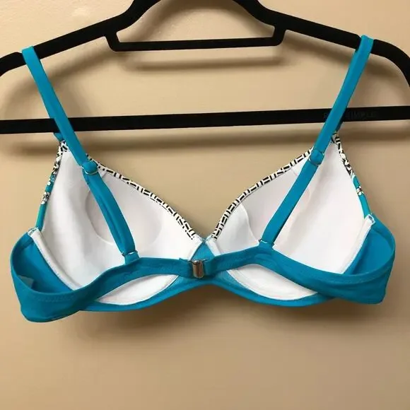 Turquoise Padded Bikini Top White Flowers US 12/13 - Picture 16 of 16